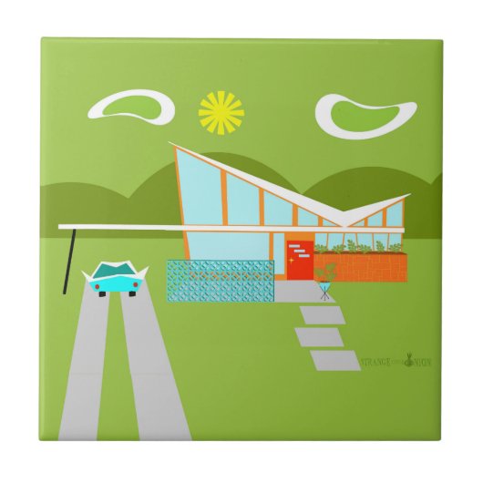 Retro Palm Springs House Ceramic Tile Tegeltje (Voorkant)