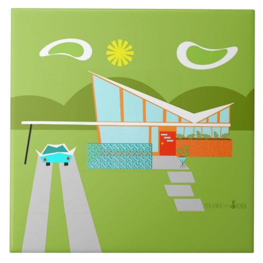 Retro Palm Springs House Ceramic Tile Tegeltje (Voorkant)