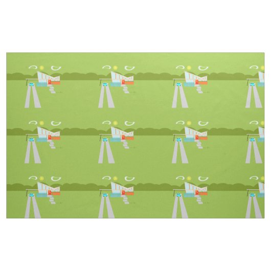 Retro Palm Springs House Combed Cotton Fabric. Stof (Yard (91,4 cm))