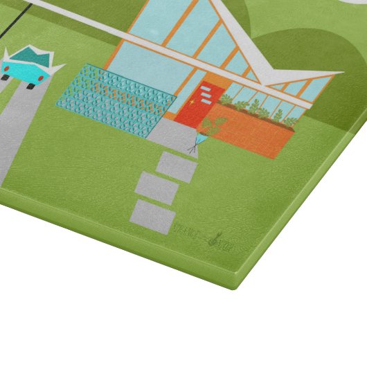 Retro Palm Springs House Glass Cutting Board Snijplank (Hoek)