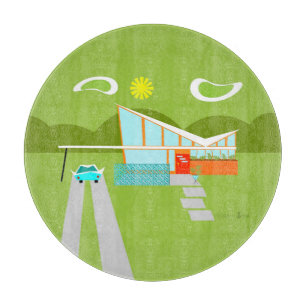 Retro Palm Springs House Glass Cutting Board Snijplank