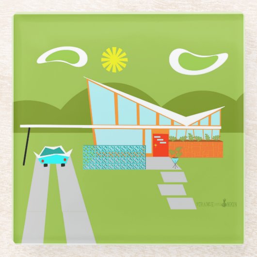 Retro Palm Springs House Glass Onderzetter (Voorkant)