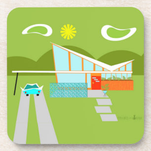 Retro Palm Springs House Hard Plastic Onderzetter