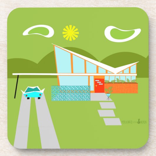 Retro Palm Springs House Hard Plastic Onderzetter (Voorkant)