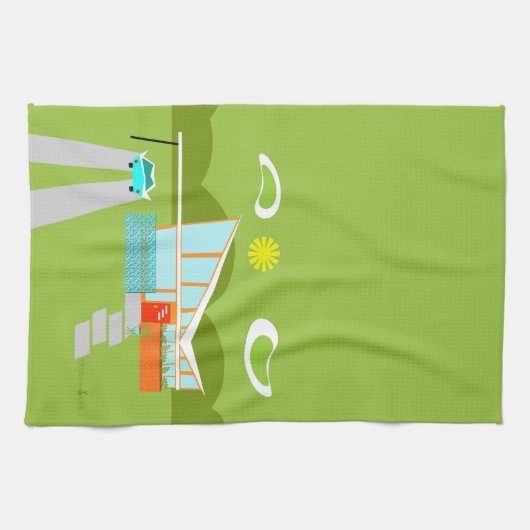 Retro Palm Springs House Kitchen Towel Theedoek (Horizontaal)