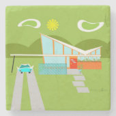 Retro Palm Springs House Marble Stone Onderzetter (Voorkant)