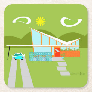 Retro Palm Springs House-Onderzetter Kartonnen Onderzetters