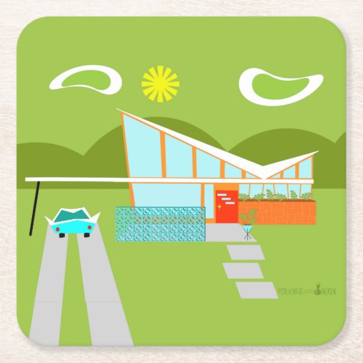 Retro Palm Springs House-Onderzetter Kartonnen Onderzetters (Voorkant)