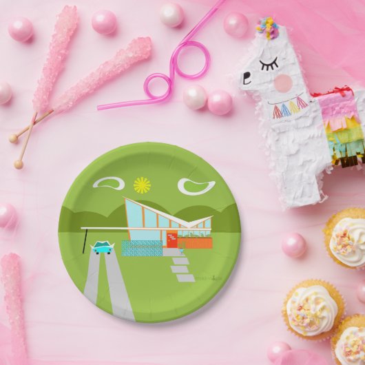 Retro Palm Springs House Paper-Borden Papieren Bordje (Feest)