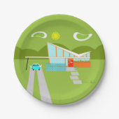 Retro Palm Springs House Paper-Borden Papieren Bordje (Voorkant)