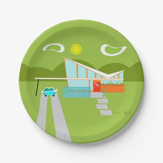 Retro Palm Springs House Paper-Borden Papieren Bordje (Voorkant)