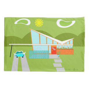 Retro Palm Springs House Pillowcase Kussensloop