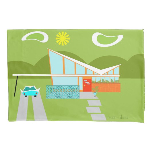 Retro Palm Springs House Pillowcase Kussensloop (Voorkant)