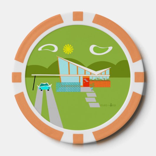 Retro Palm Springs House Poker Chips (Voorkant)