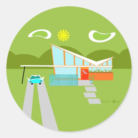 Retro Palm Springs House Round Stickers (Voorkant)