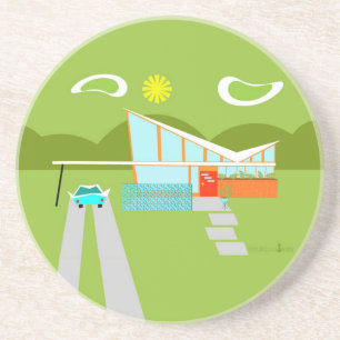 Retro Palm Springs House Sandstone Drink Onderzett Zandsteen Onderzetter