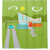 Retro Palm Springs House Shower Curtain Douchegordijn (Voorkant)