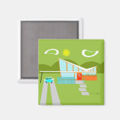Retro Palm Springs House Square Magnet (Voorkant / Achterkant)