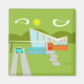 Retro Palm Springs House Square Magnet (Voorkant)
