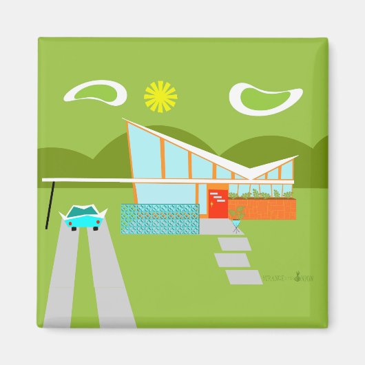 Retro Palm Springs House Square Magnet (Voorkant)