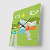 Retro Palm Springs House Square Wall Clock Vierkante Klok (Hoek)