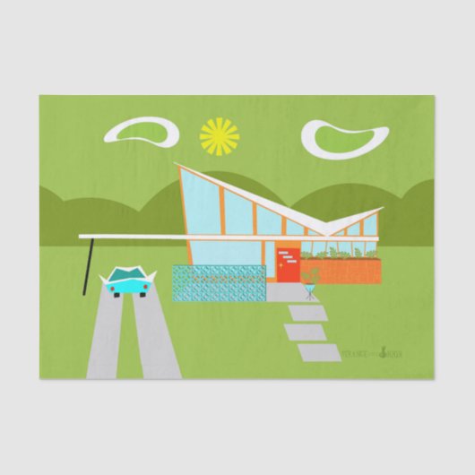 Retro Palm Springs House Tissue Paper Tissuepapier (Voorkant)