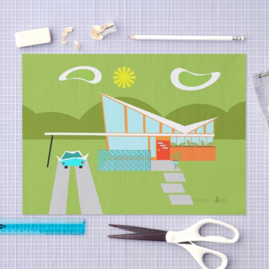 Retro Palm Springs House Tissue Paper Tissuepapier (Craft)