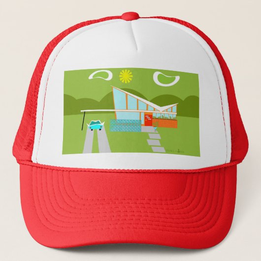 Retro Palm Springs House Trucker Hat Trucker Pet (Voorkant)
