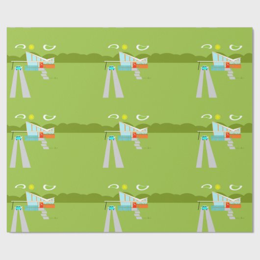 Retro Palm Springs House Wrapping Paper Cadeaupapier (Vlak)