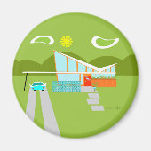Retro Palm Springs Huis Ronde Magneet (Voorkant)