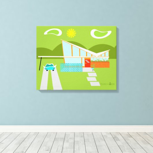 Retro Palm Springs huis verpakt Canvas (Insitu (Houten vloer))