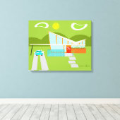 Retro Palm Springs huis verpakt Canvas Afdruk (Insitu (Houten vloer))