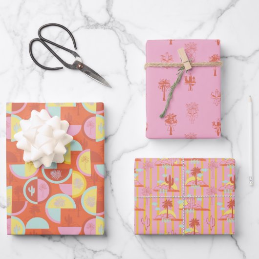 Retro Palm Springs Inpakpapier Set 1 Vel (Voorkant)