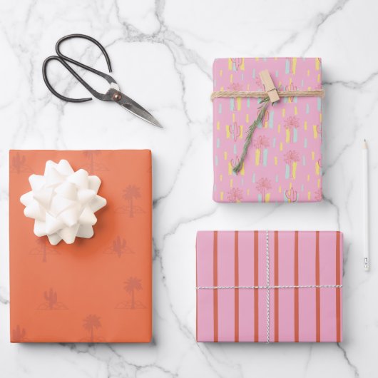 Retro Palm Springs Inpakpapier Set 3 Vel (Voorkant)