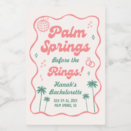 Retro Palm Springs Meidenavondje Wijn Etiket (Enkel label)
