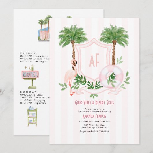 Retro Palm Springs Monogram Meisjesweekend Kaart (Voorkant / Achterkant)