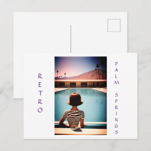 Retro Palm Springs Poolside Post Kaart Personalise (Voorkant / Achterkant)