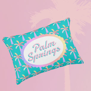 Retro Palm Springs Turquoise Blauw Tropische Palme Accent Kussen