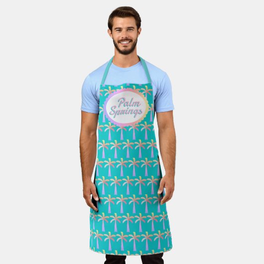 Retro Palm Springs Turquoise Blauw Tropische Palme Schort (Gedragen)