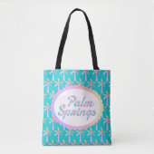 Retro Palm Springs Turquoise Blauw Tropische Palme Tote Bag (Voorkant)
