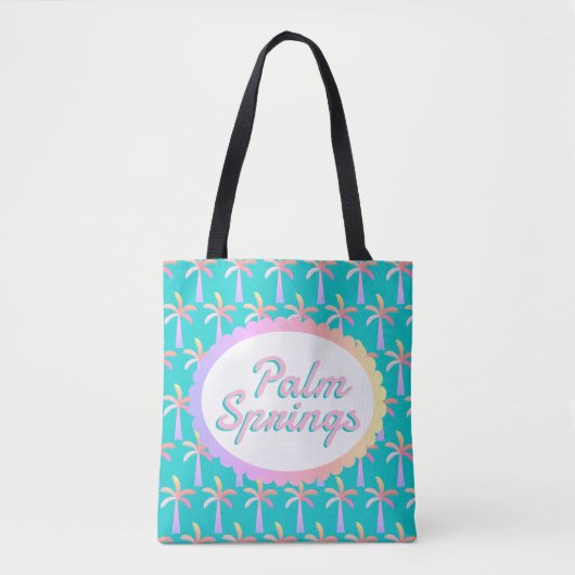 Retro Palm Springs Turquoise Blauw Tropische Palme Tote Bag (Voorkant)