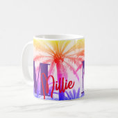 Retro Palm Sunset – gepersonaliseerde naam Koffiemok (Voorkant links)