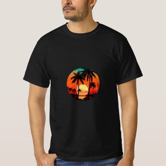 Retro Palm Sunset Shirt -  tropische ontsnapping (Voorkant)