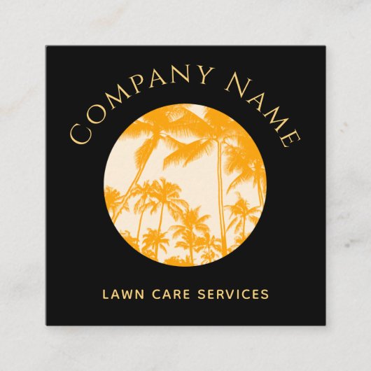 Retro Palm Tree Illustratie Gazonverzorging Landsc Vierkante Visitekaartje (Voorkant)