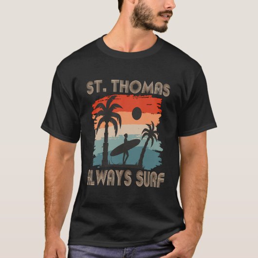 Retro Palm Tree Maagdeneilanden St Thomas Surfen B T-shirt (Voorkant)