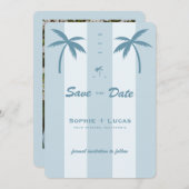 Retro Palm Tree Monogram Tropische Strand Huwelijk Save The Date (Voorkant / Achterkant)