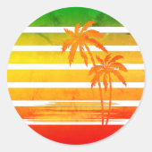 Retro Palm Tree Sunset Classic Round Sticker (Voorkant)