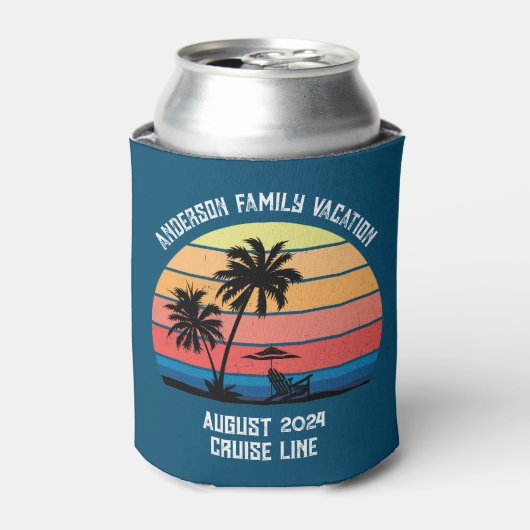 Retro Palm Tree Sunset Cruise Family Vacking Blikjeskoeler (Blikje Voorkant)