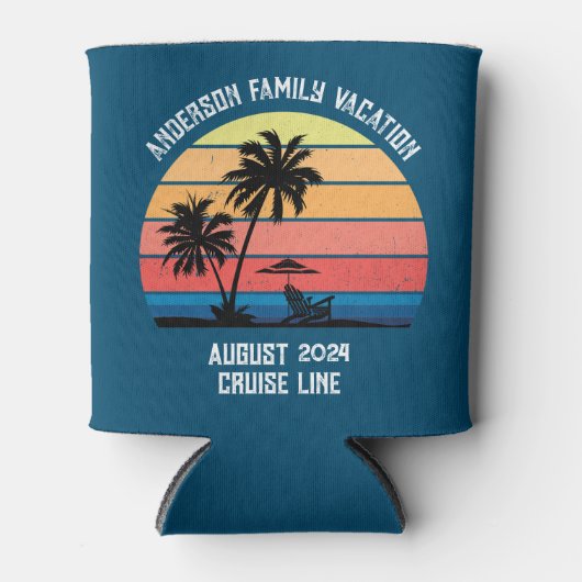 Retro Palm Tree Sunset Cruise Family Vacking Blikjeskoeler (Voorkant)