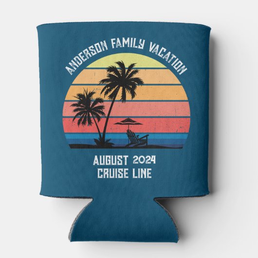 Retro Palm Tree Sunset Cruise Family Vacking Blikjeskoeler (Achterkant)